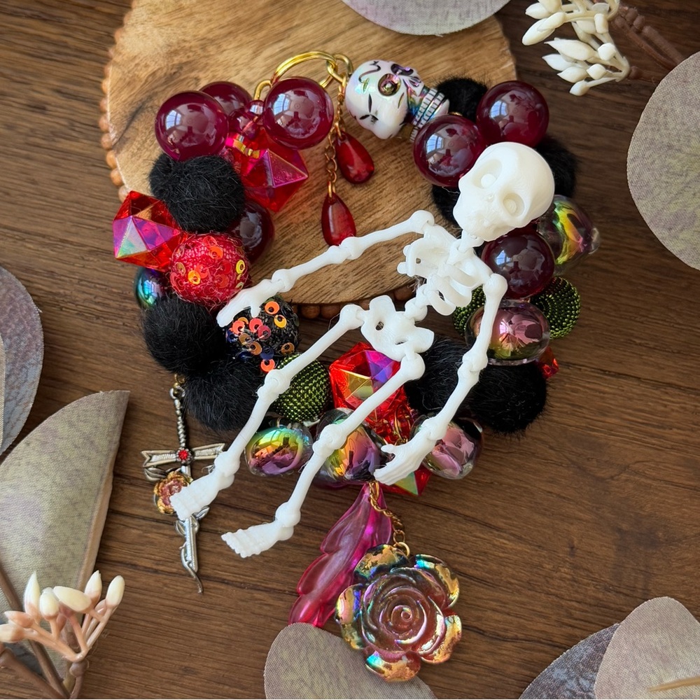 Skeleton Beaded Wreath with Skulls and Charms